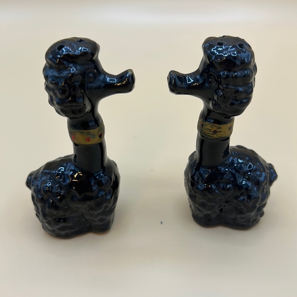 Vintage Napco Long Tall Neck Black Poodle Salt & Pepper Shakers